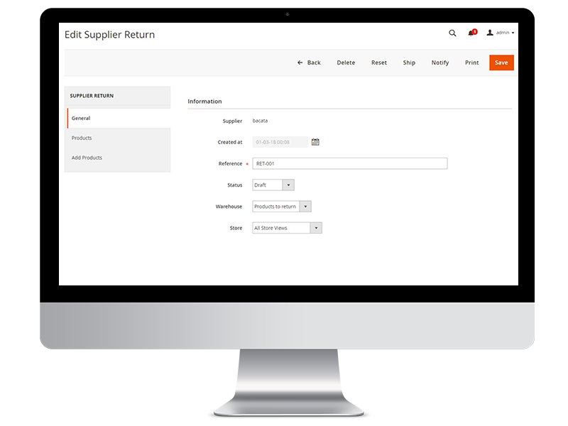 supplier return magento 2 return to vendor order